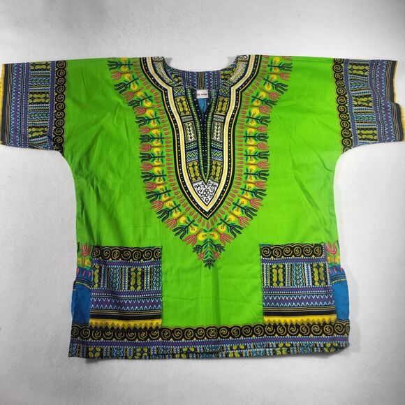 Big Mama Dashiki Hippie Green Colorful Traditional African Top Shirt Size Large - Picture 1 of 7